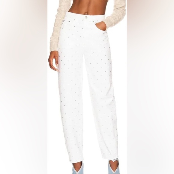 Lovers and Friends Jeans White Easton High Rise Balloon Rhinestone Size 24 - Picture 1 of 14